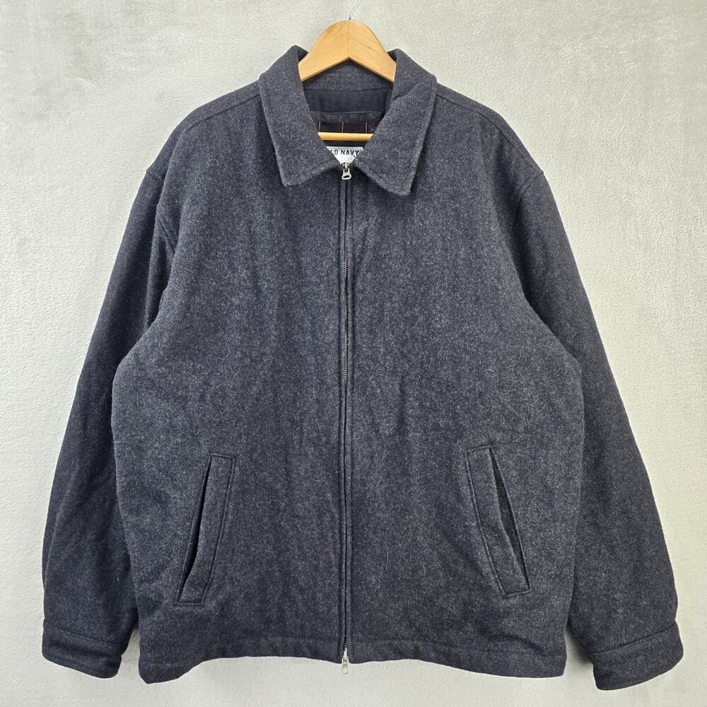 Old Navy Jacket Mens Size XXL Grey Wool Blend Zip-Up Cotton Lining Casual